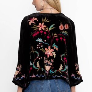 NWT! Johnny Was Black Velvet Kimono with Floral Embroidery MEDIUM